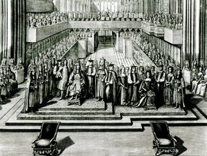 Tronsættelsen af kong James II og dronning Mary af English School